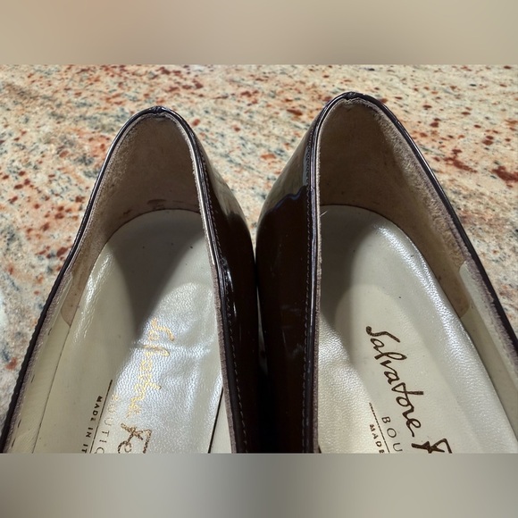 Salvatore Ferragamo Leather Shoes Ballet Womens Size 7.5 Crisscross Brown Preppy - Picture 10 of 14
